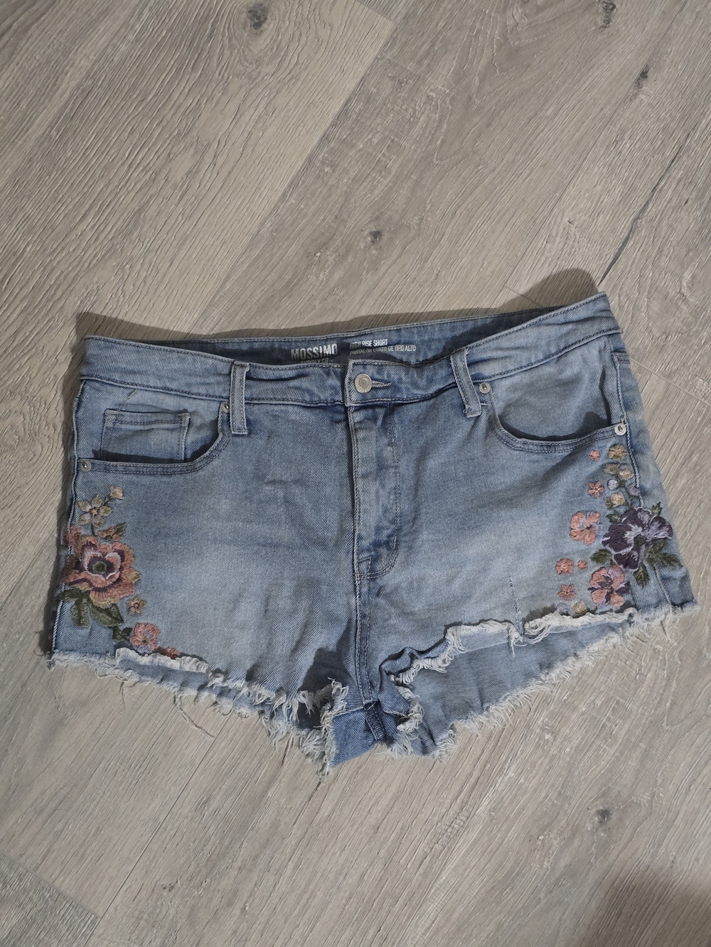 Mossimo Supply Co. Light Blue Denim Shorts with Pink & Purple Floral Embroidery